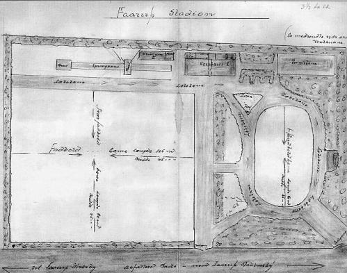 Plan over Frup Stadion og klubhusene tegnet af Jens Andersen